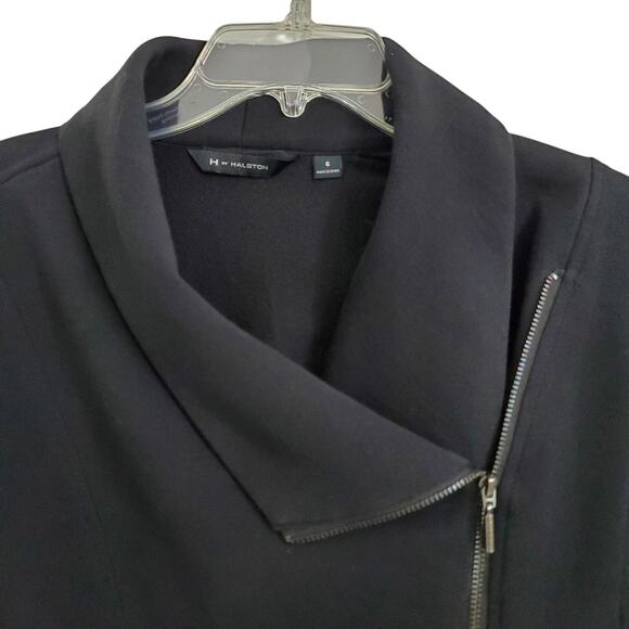 H by Halston Women's Black Draped Collar Zippered Short Knit Moto Jacket Size 6 - Picture 2 of 11